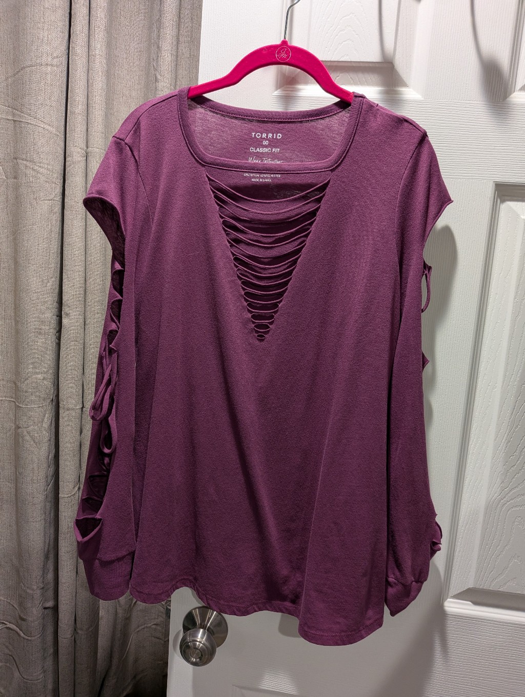 Torrid Plum Lace-Up Cold-Shoulder Long Sleeve Top